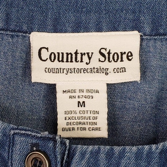 Country Store Denim Dress Modest Length Short Sleeve Floral Womens Size Medium - Picture 6 of 7